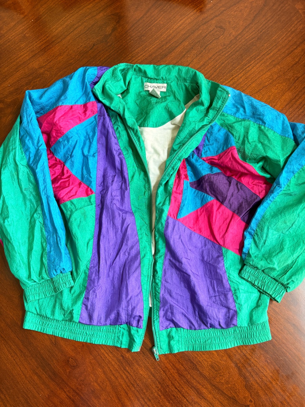 Adult' Colorblock Windbreaker Jacket in Green & Purple 1993 Small - READ